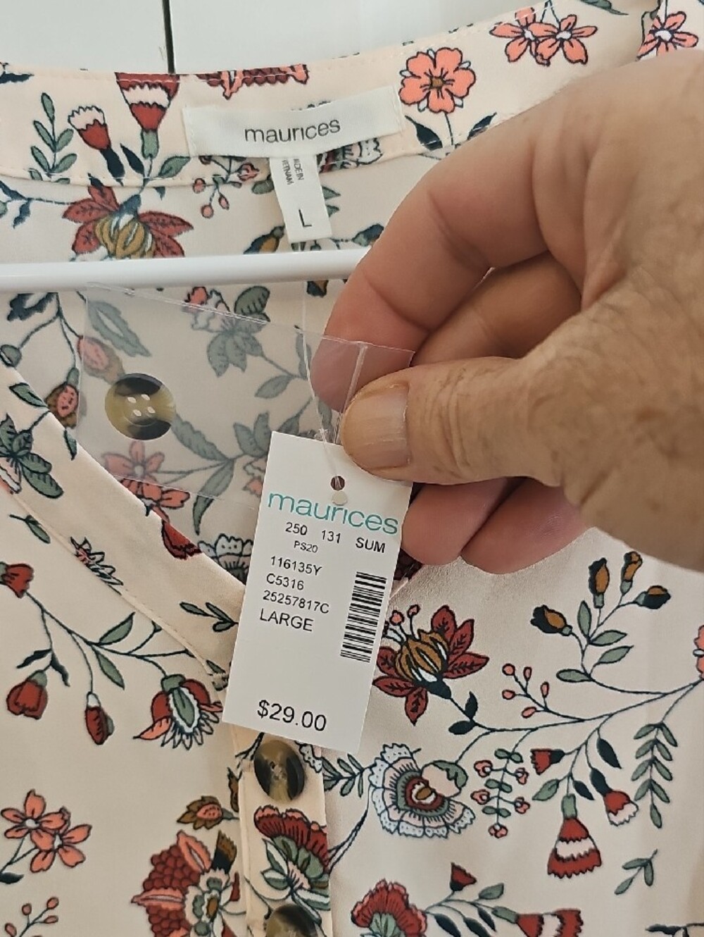 Maurices Cream Floral V-Neck Blouse with Rose & Green Accents - Picture 3 of 6